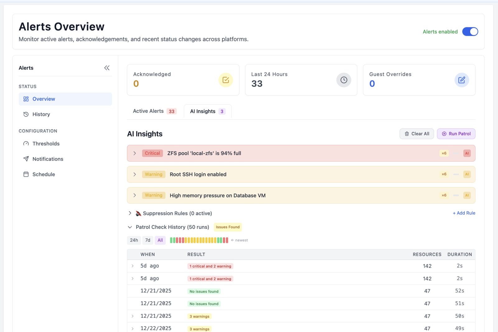 Pulse Patrol findings in Pulse dashboard